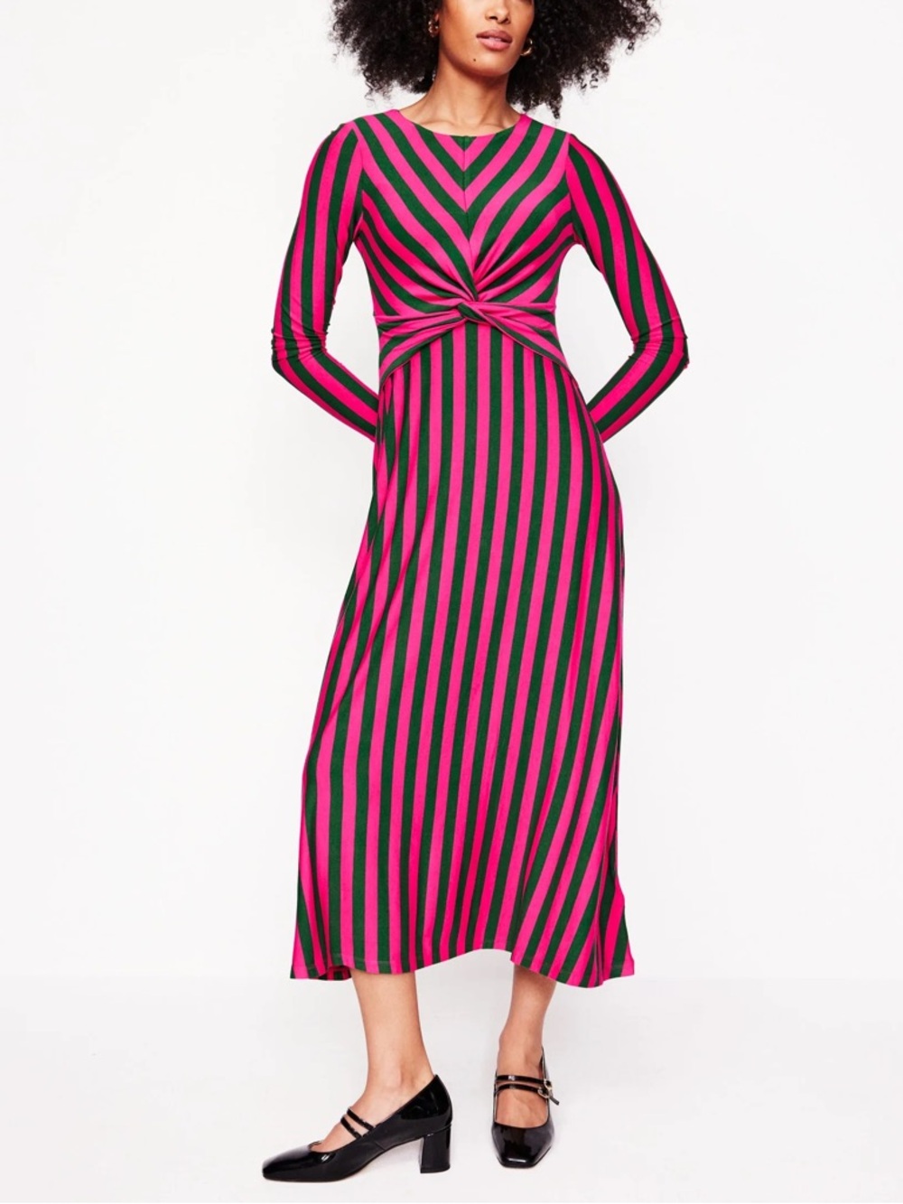 BODEN Twisted Waist Jersey Dress Pink Peacock and Eden Stripe Women's 12 Regular